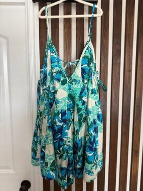 Free People Ivory Blue and Green Romper (Minor flaw)